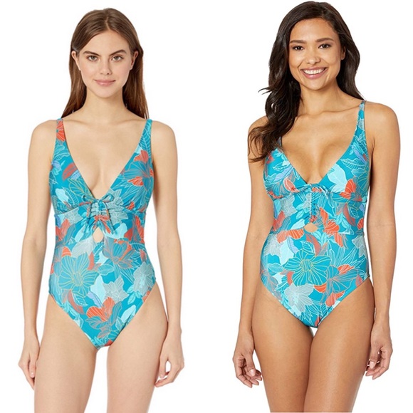 NWT Kenneth Cole Trace of Paradise Shirred-Front Mio One-Piece Swimsuit - Picture 2 of 7